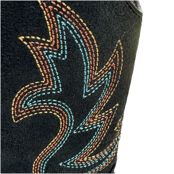 Vintage Dingo Boots Size 8.5 Cowboy Suede Leather Chain Western Black Turqouise - Picture 3 of 8